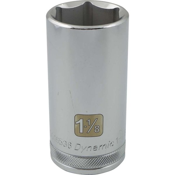 Dynamic Tools 1/2" Drive 6 Point SAE, 1-1/8" Deep Length, Chrome Finish Socket D016536